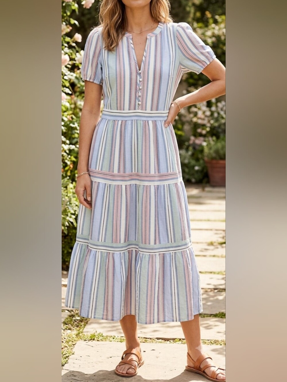 LOFT Pastel Striped Button-Front Dress in Blue, Pink, Mint